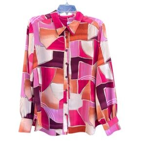 Chico's Pink, Burgundy and Orange Patterned Blouse size 14